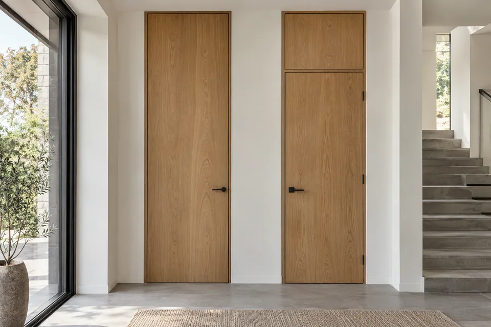 Full-height door leaf beside a door with a separate fixed upper panel