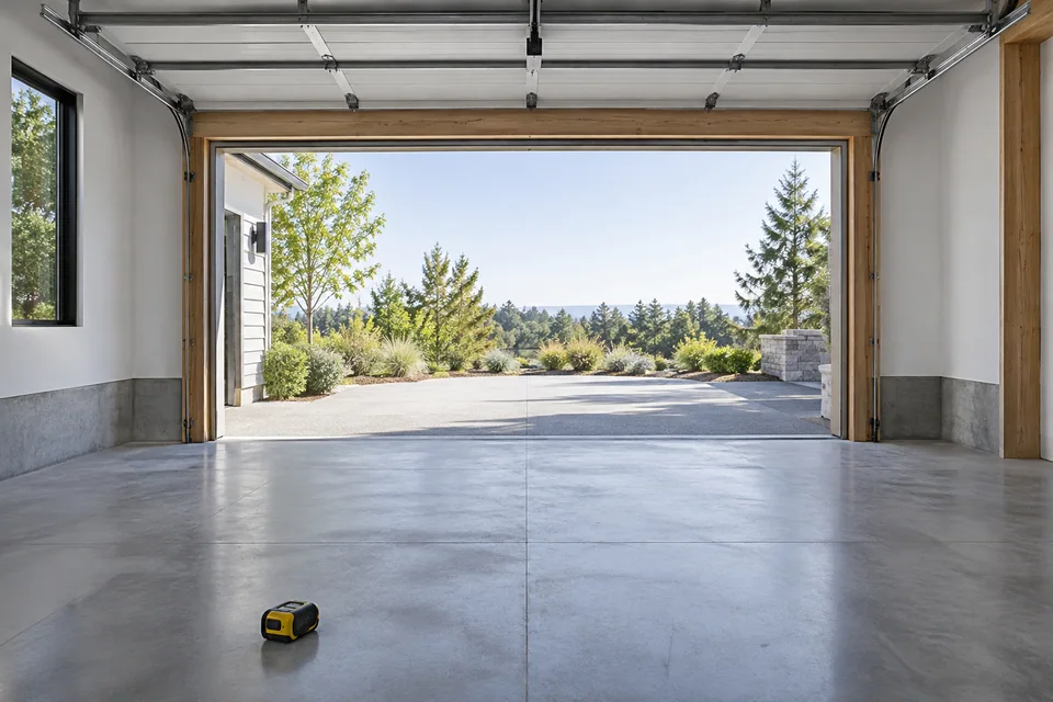 Empty garage opening with visible headroom and side clearances
