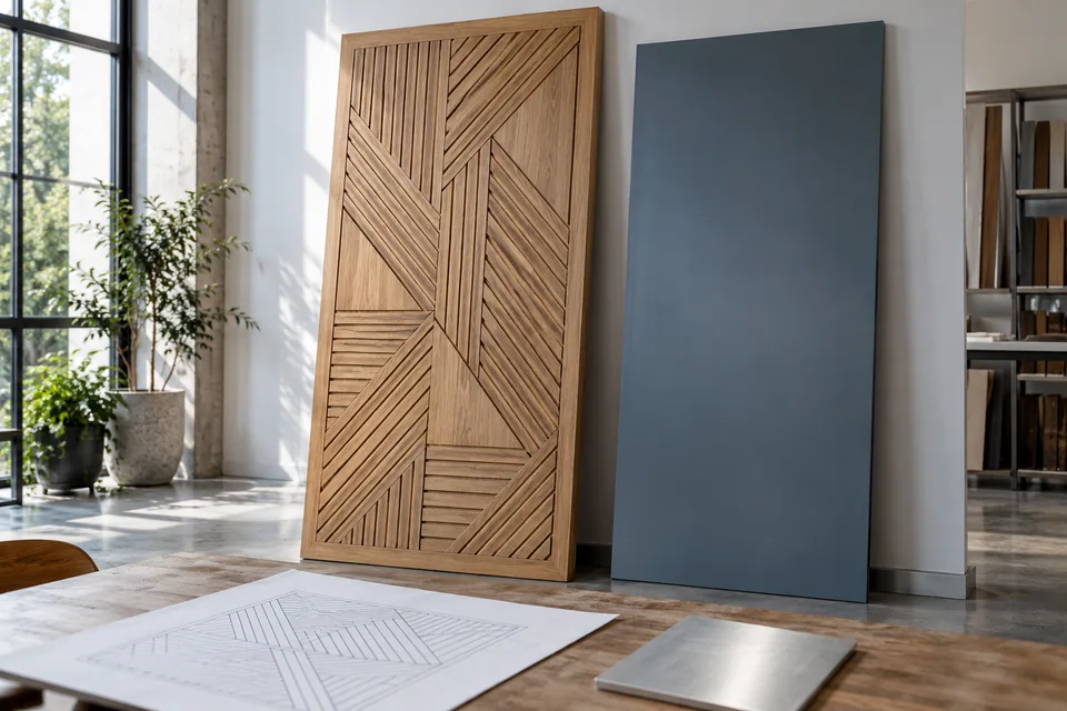 Full-scale original pattern sample beside a finish reference